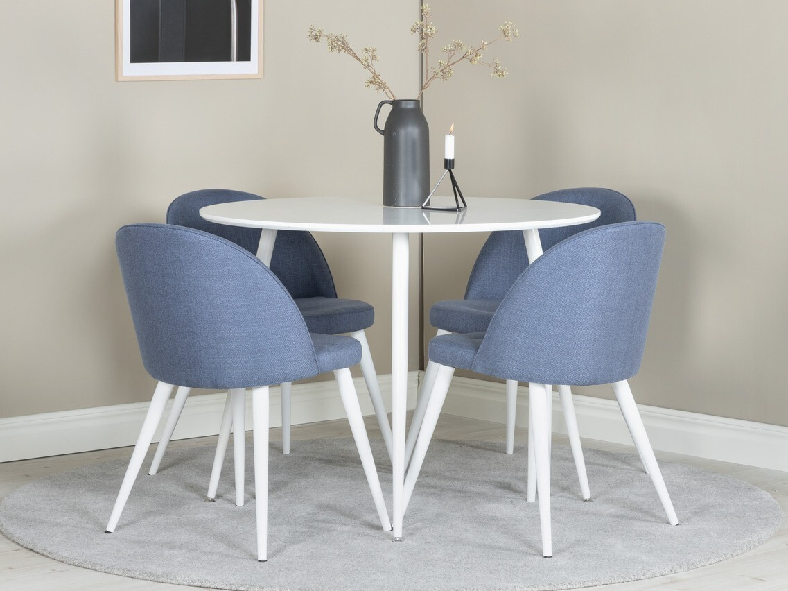 Borðstofusett Dallas 1536 (Blár + Hvítur)