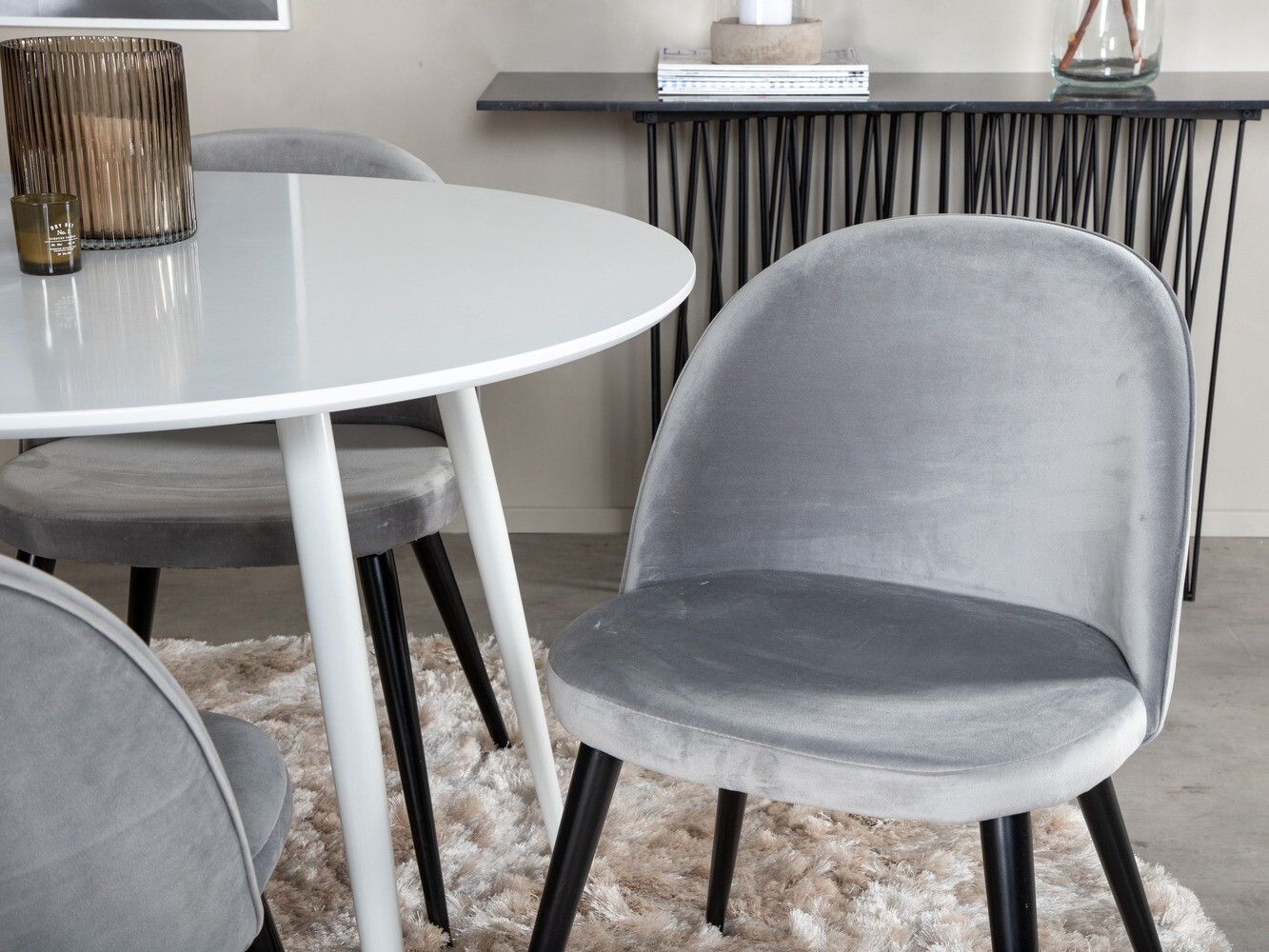 Borðstofusett Dallas 1536 (Ljósgrár + Svartur)