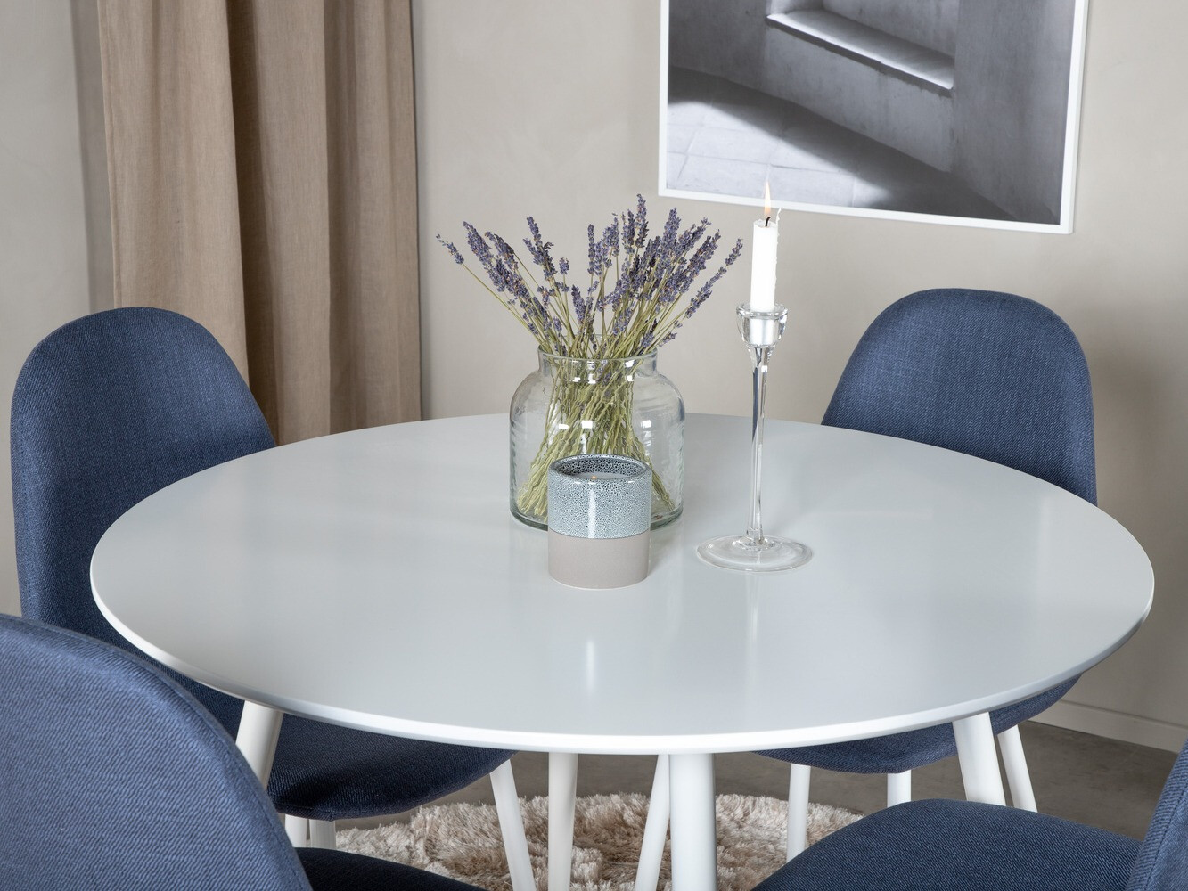 Borðstofusett Dallas 1540 (Blár + Hvítur)
