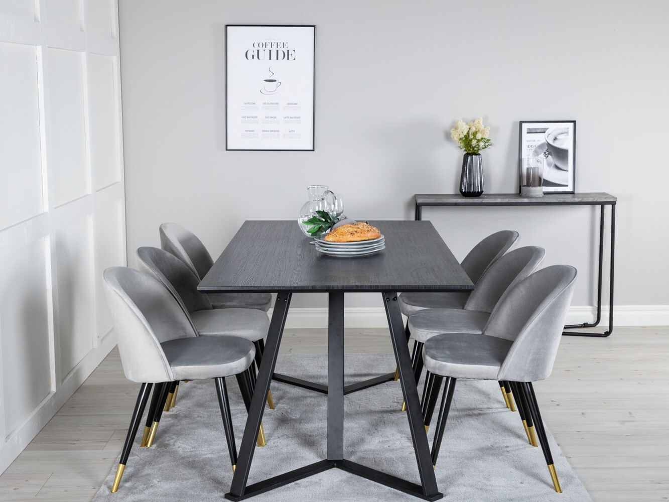 Borðstofusett Dallas 1583 (Grár + Svartur)
