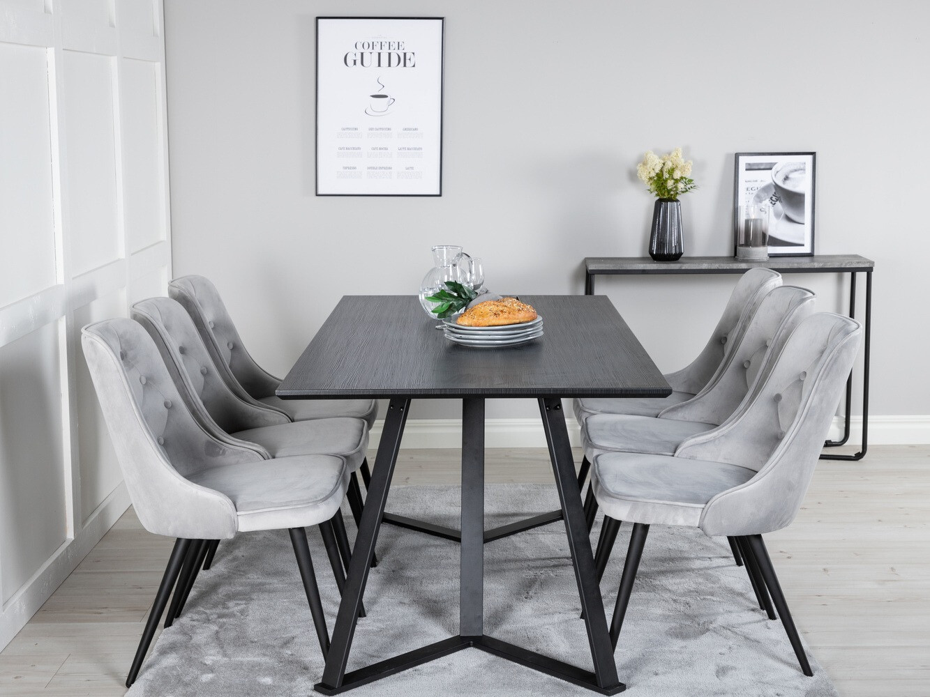 Borðstofusett Dallas 1628 (Ljósgrár)