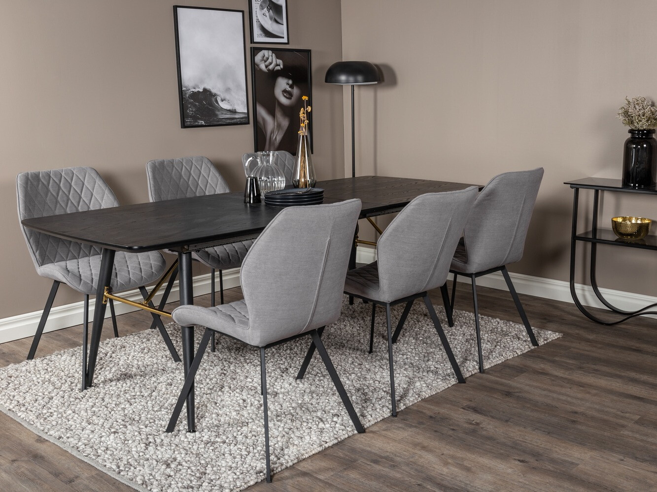 Borðstofusett Dallas 1647 (Grár + Svartur)