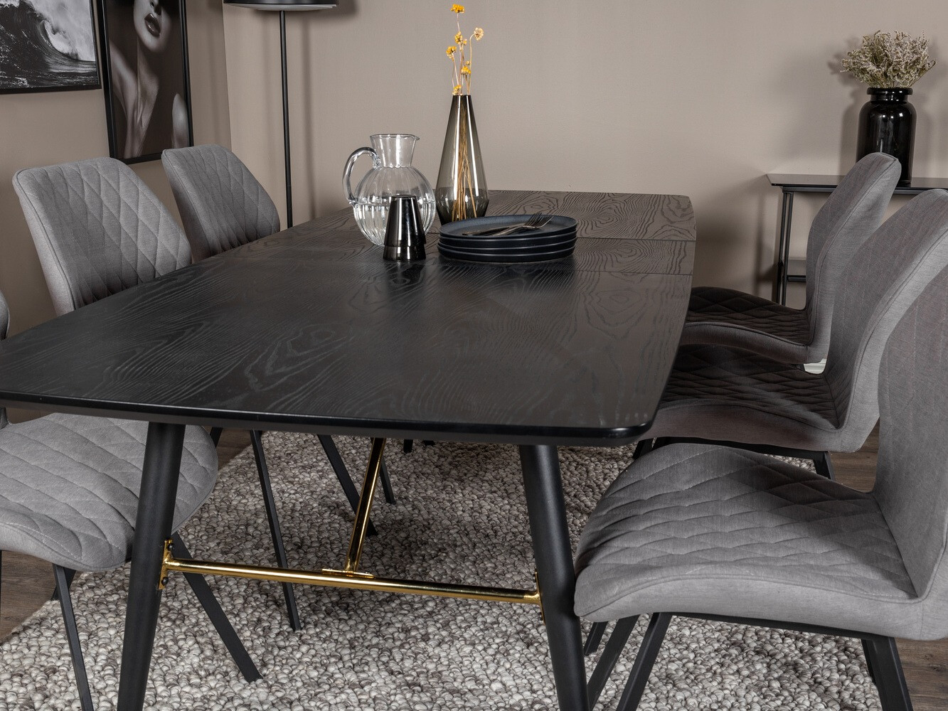 Borðstofusett Dallas 1647 (Grár + Svartur)