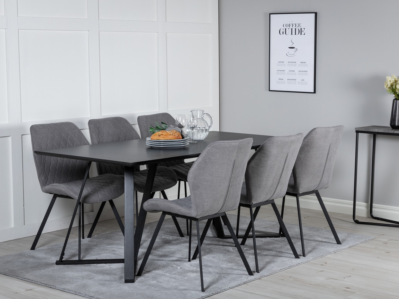 Borðstofusett Dallas 1685 (Grár + Svartur)