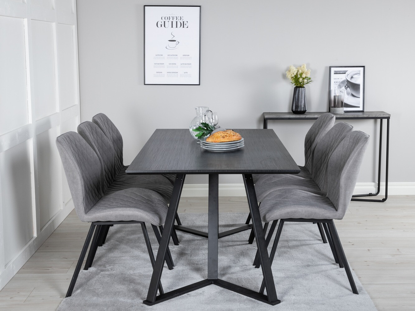 Borðstofusett Dallas 1685 (Grár + Svartur)