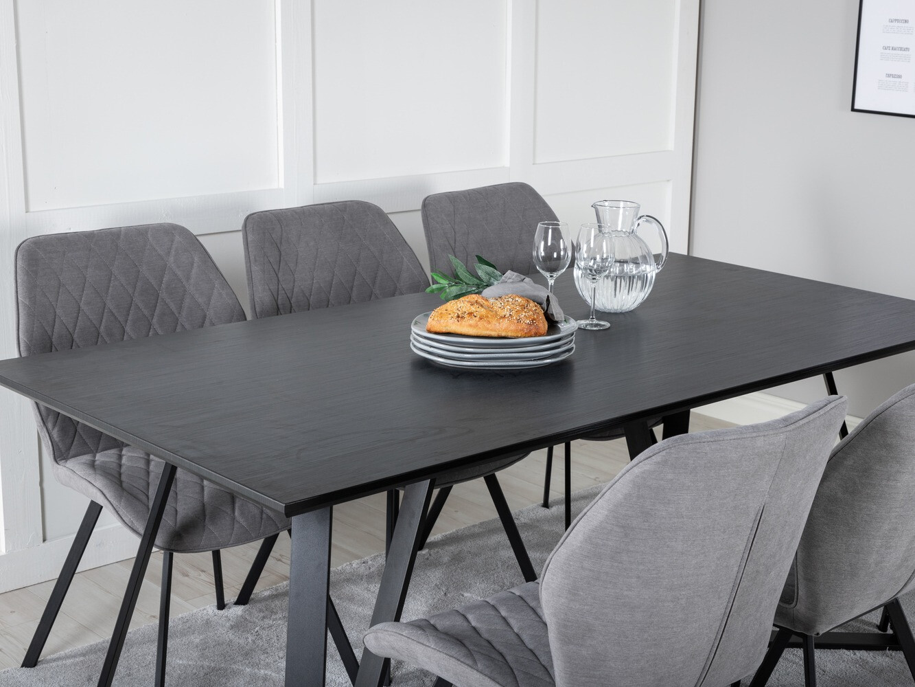 Borðstofusett Dallas 1685 (Grár + Svartur)