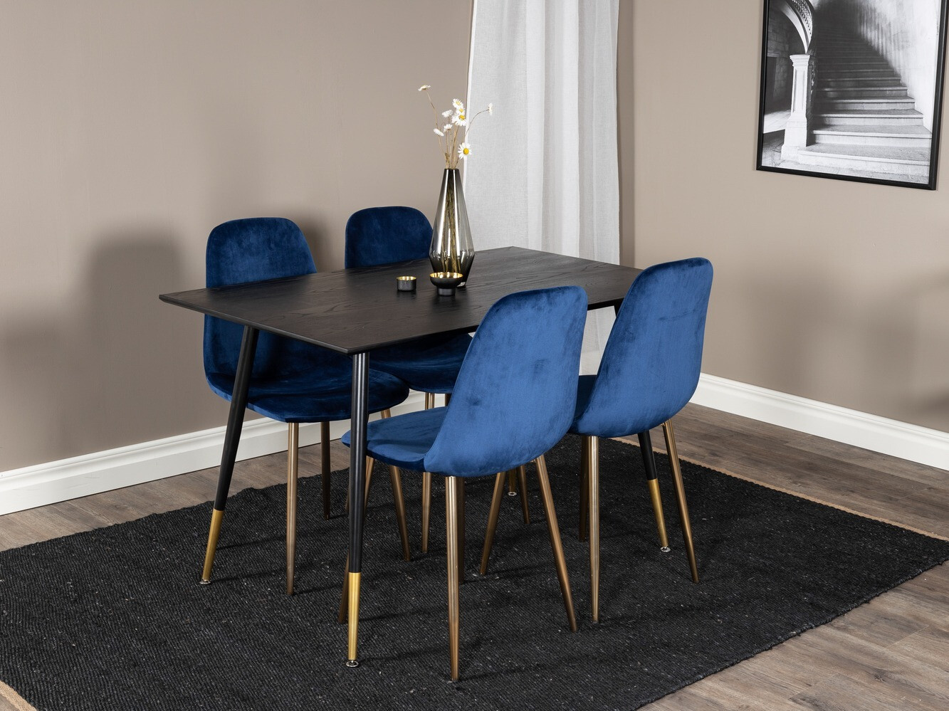 Borðstofusett Dallas 1693 (Blár + gylltur)
