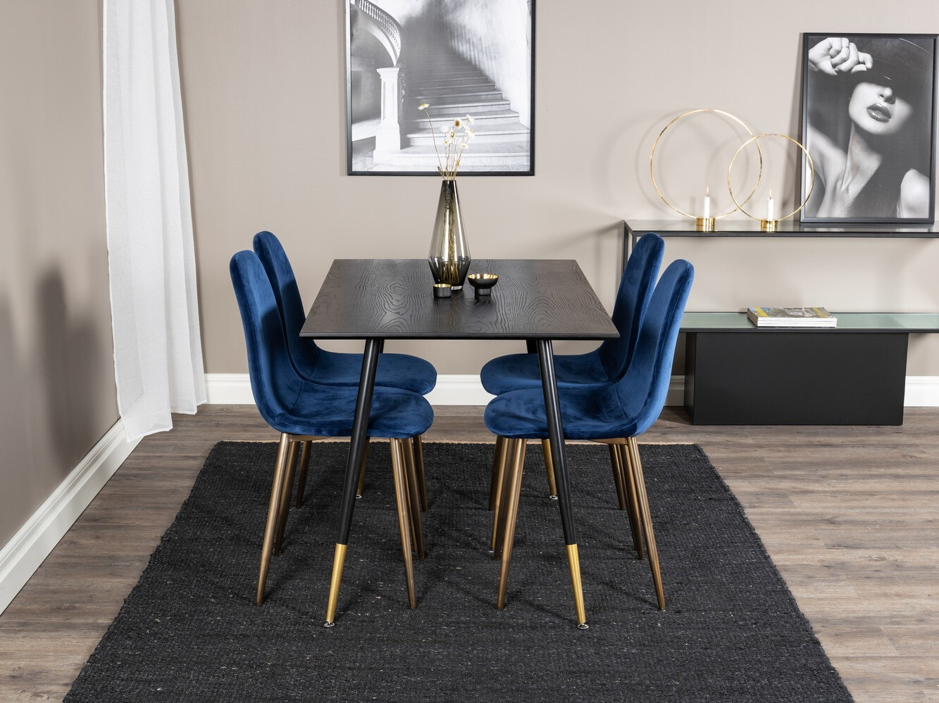 Borðstofusett Dallas 1693 (Blár + gylltur)