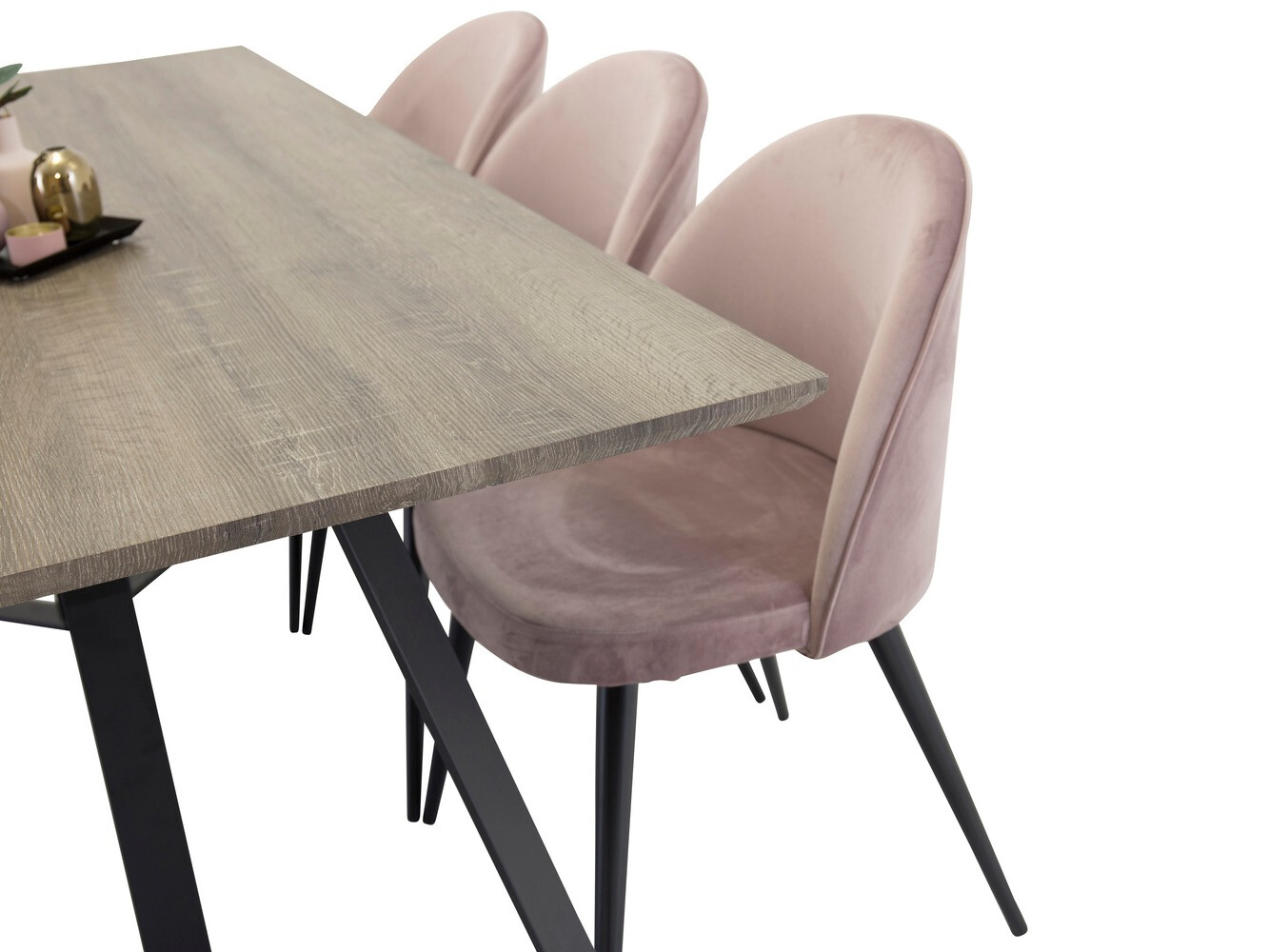 Borðstofusett Dallas 340 (Púðurbleikur + Svartur)