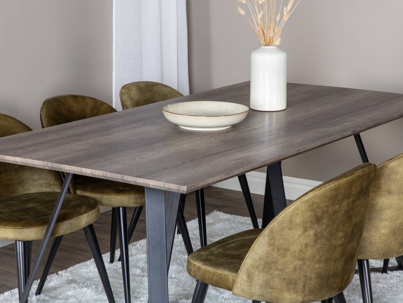 Borðstofusett Dallas 340 (Púðurgrænn + Svartur)