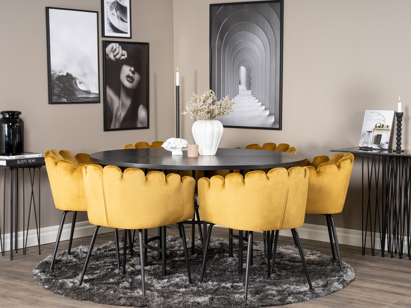 Borðstofusett Dallas 312 (Gulur + Svartur)