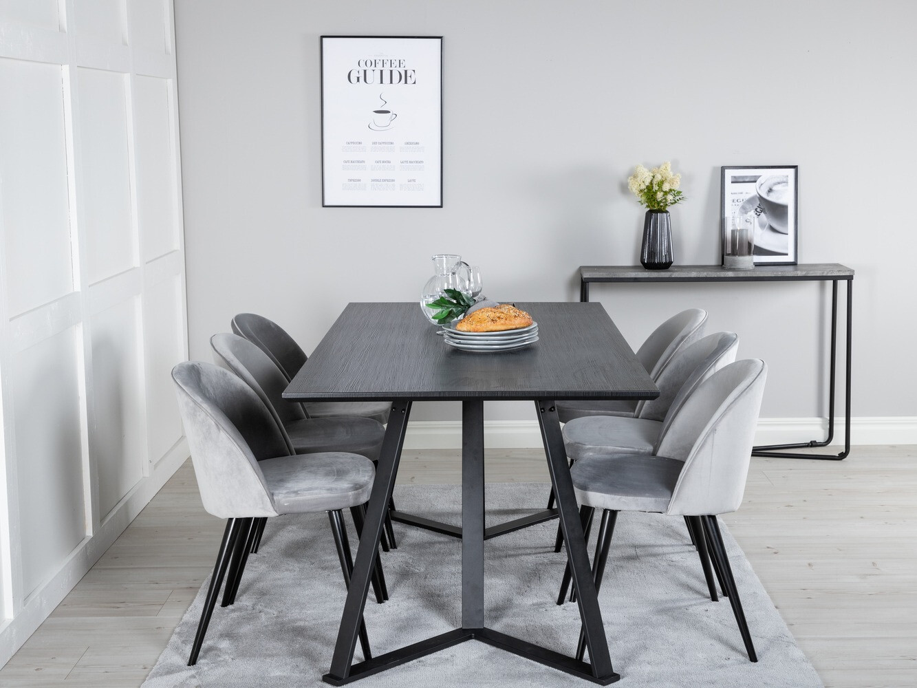Borðstofusett Dallas 360 (Grár + Svartur)