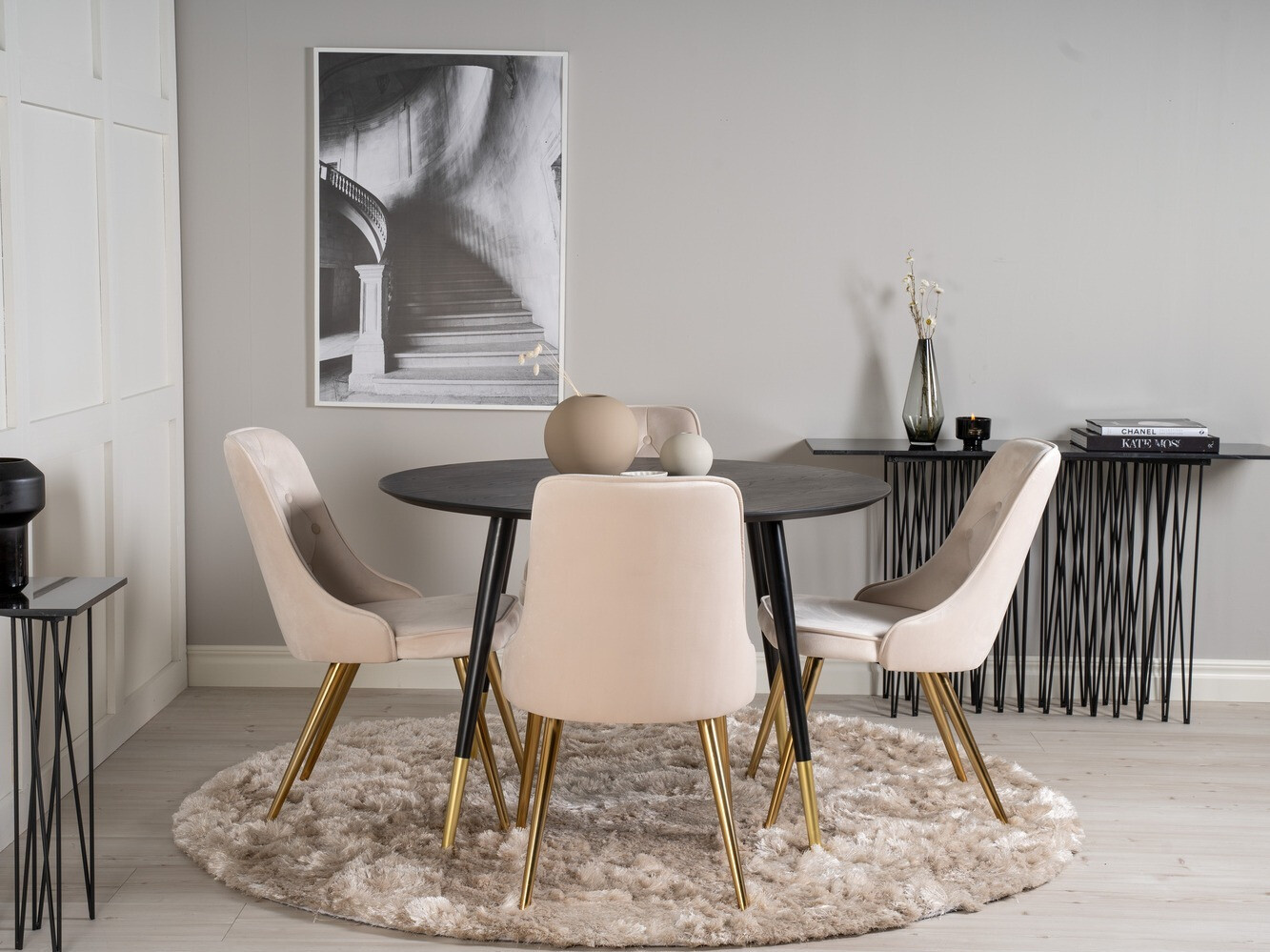 Borðstofusett Dallas 1178 (Beige + Gylltur)
