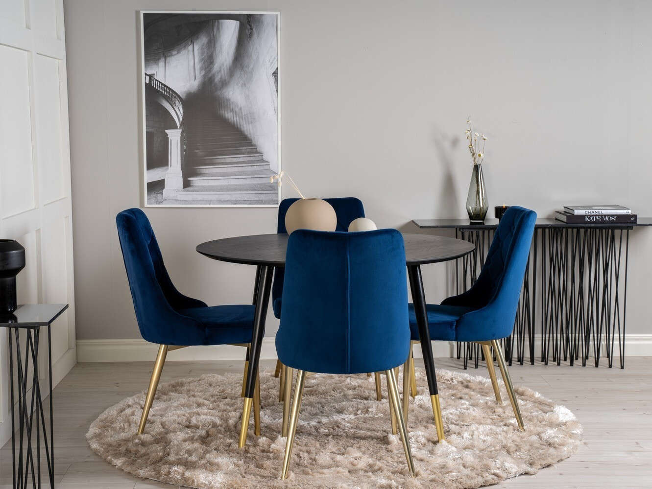 Borðstofusett Dallas 1178 (Blár + Gylltur)