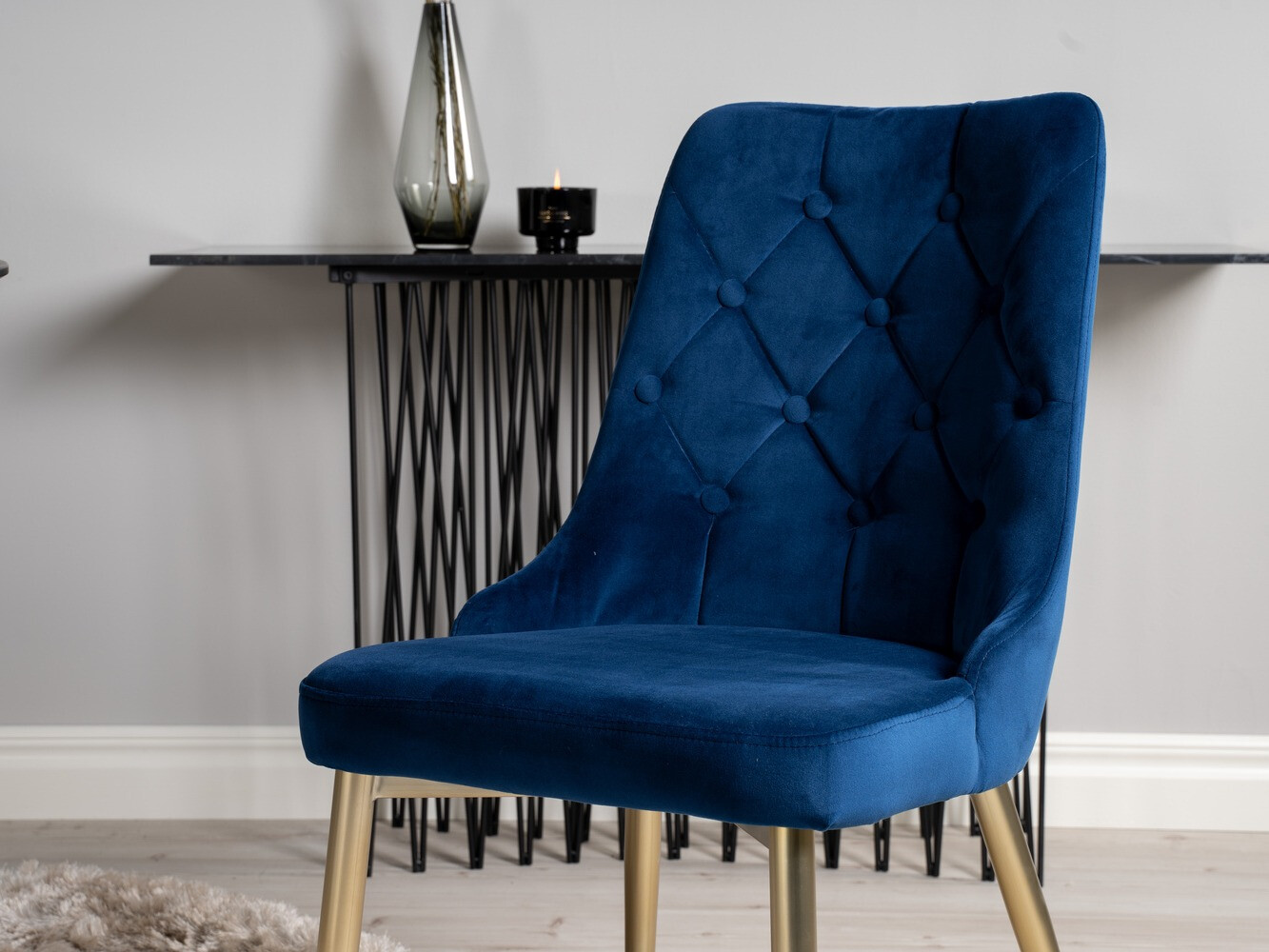 Borðstofusett Dallas 1178 (Blár + Gylltur)