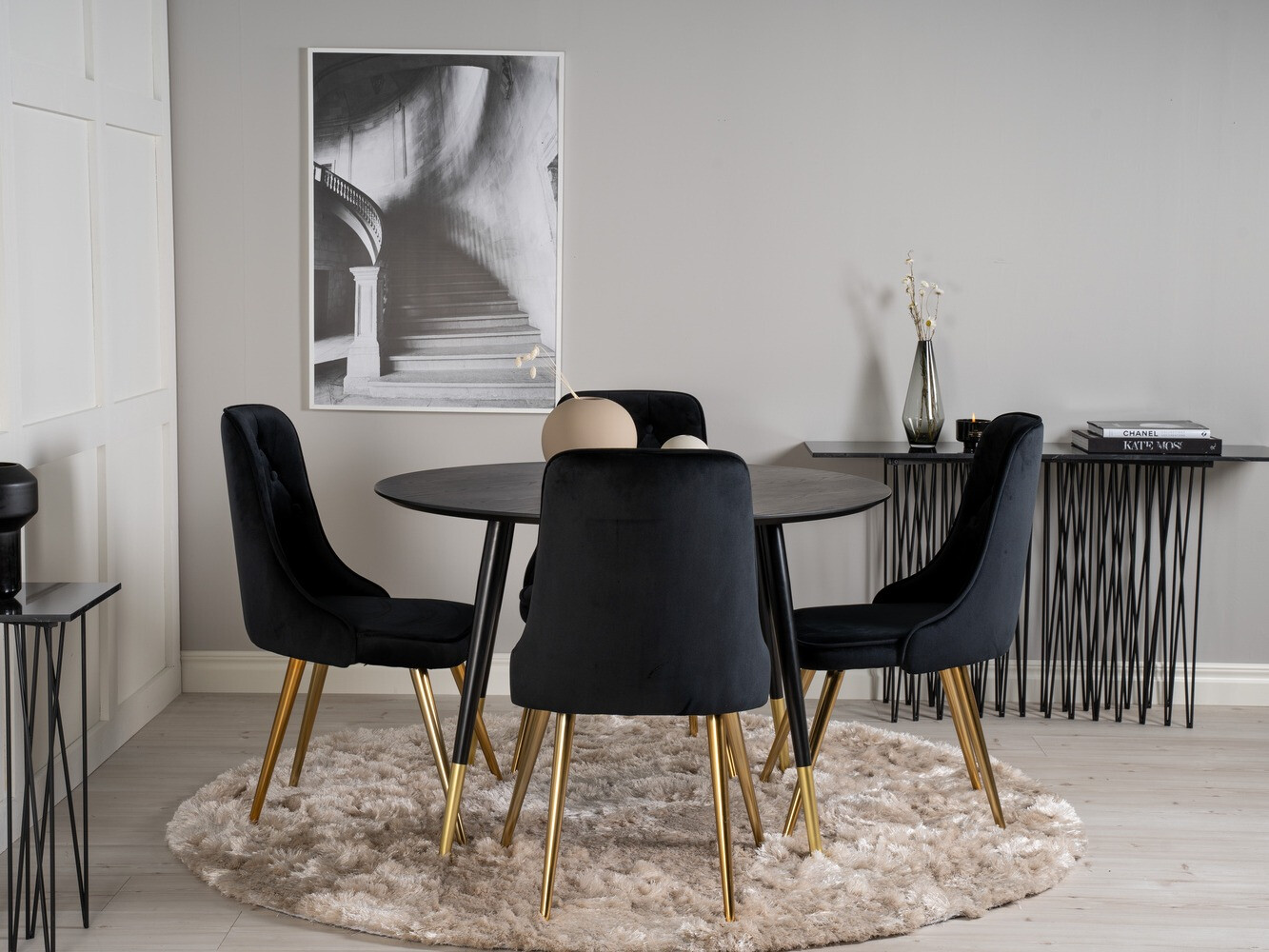 Borðstofusett Dallas 1178 (Svartur + Gylltur)