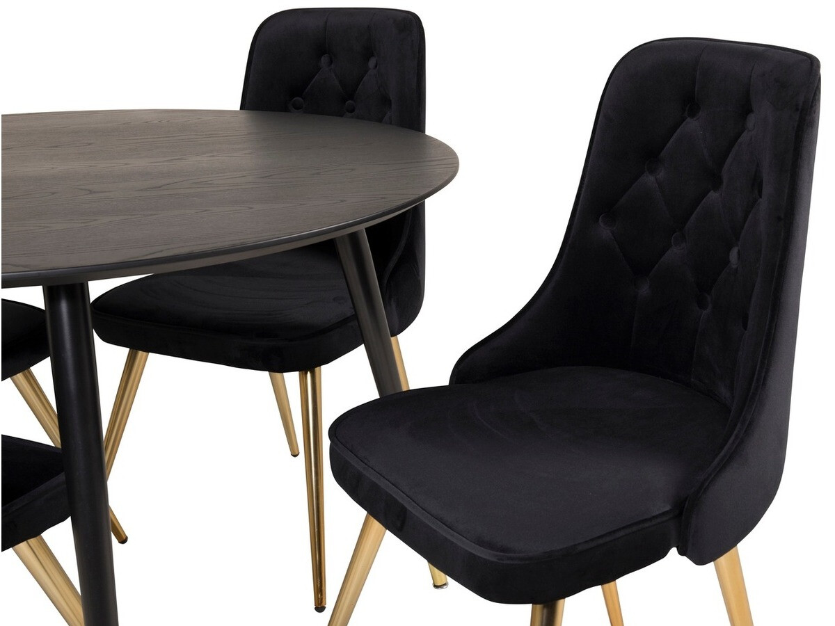 Borðstofusett Dallas 1178 (Svartur + Gylltur)
