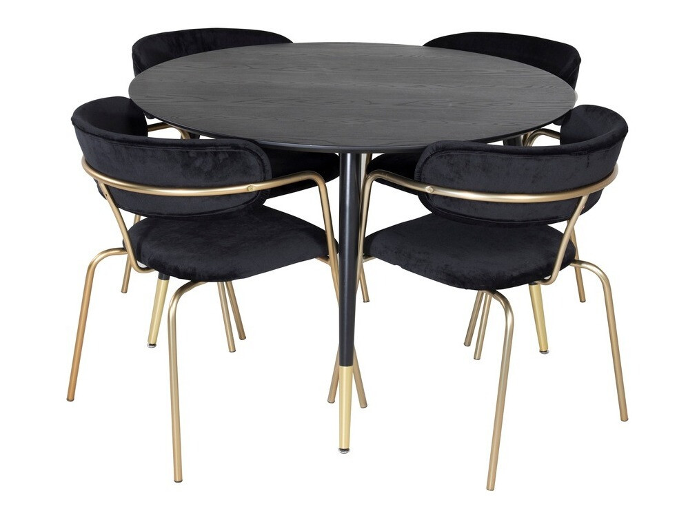 Borðstofusett Dallas 1180 (Svartur + Gylltur)