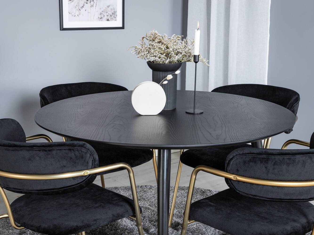 Borðstofusett Dallas 1180 (Svartur + Gylltur)