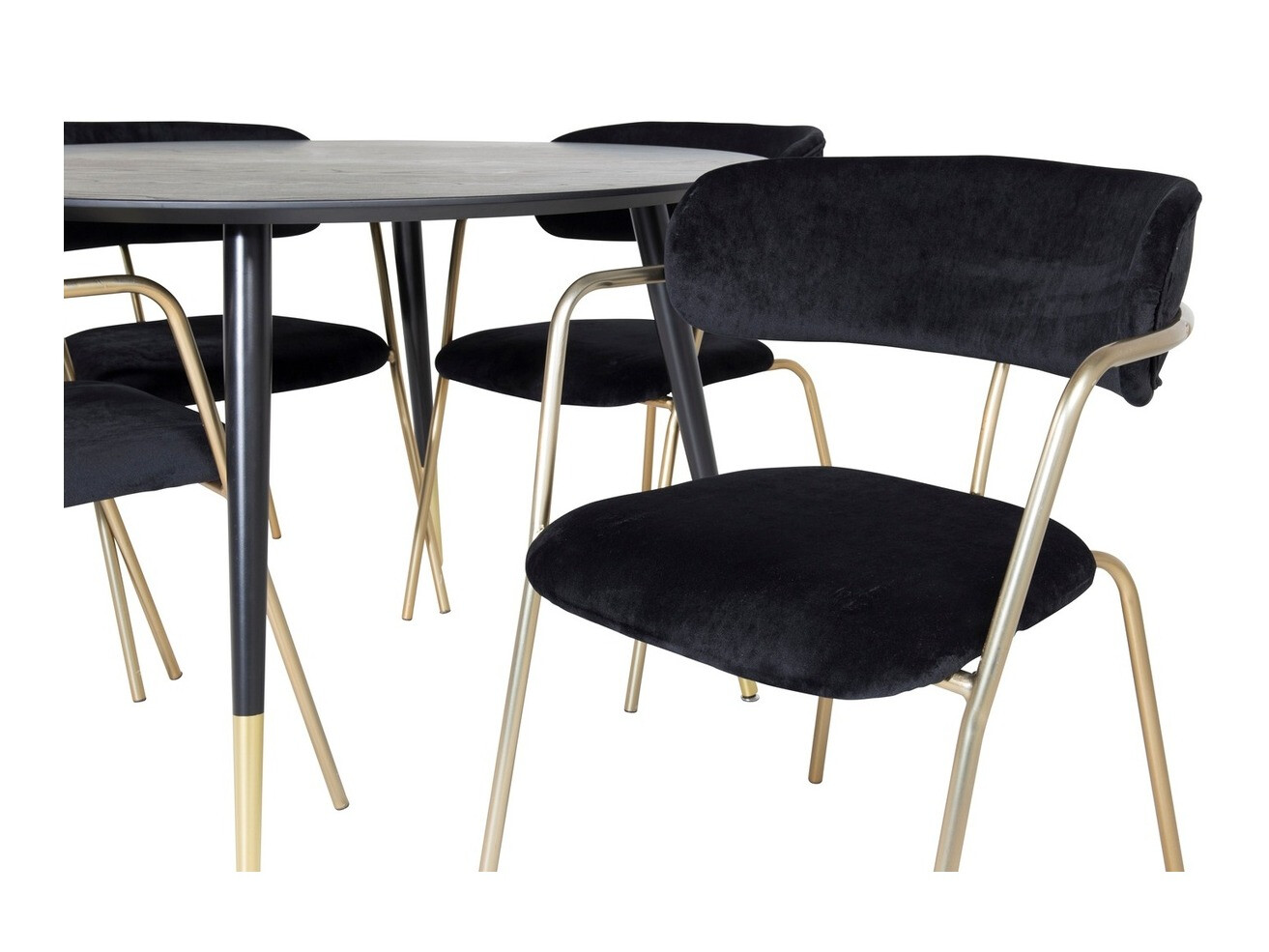 Borðstofusett Dallas 1180 (Svartur + Gylltur)
