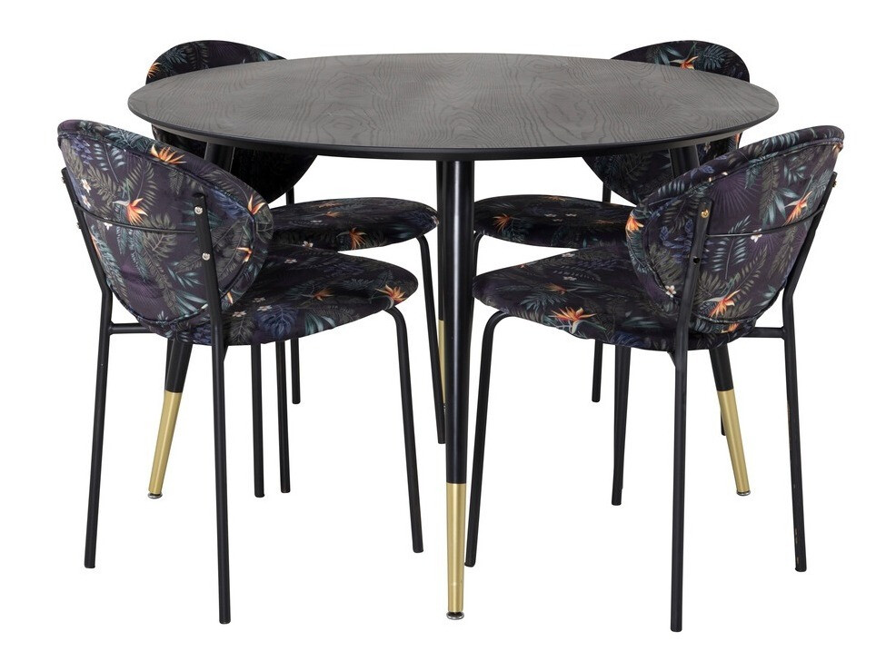 Borðstofusett Dallas 1186 (Blómamynstur + Svartur)