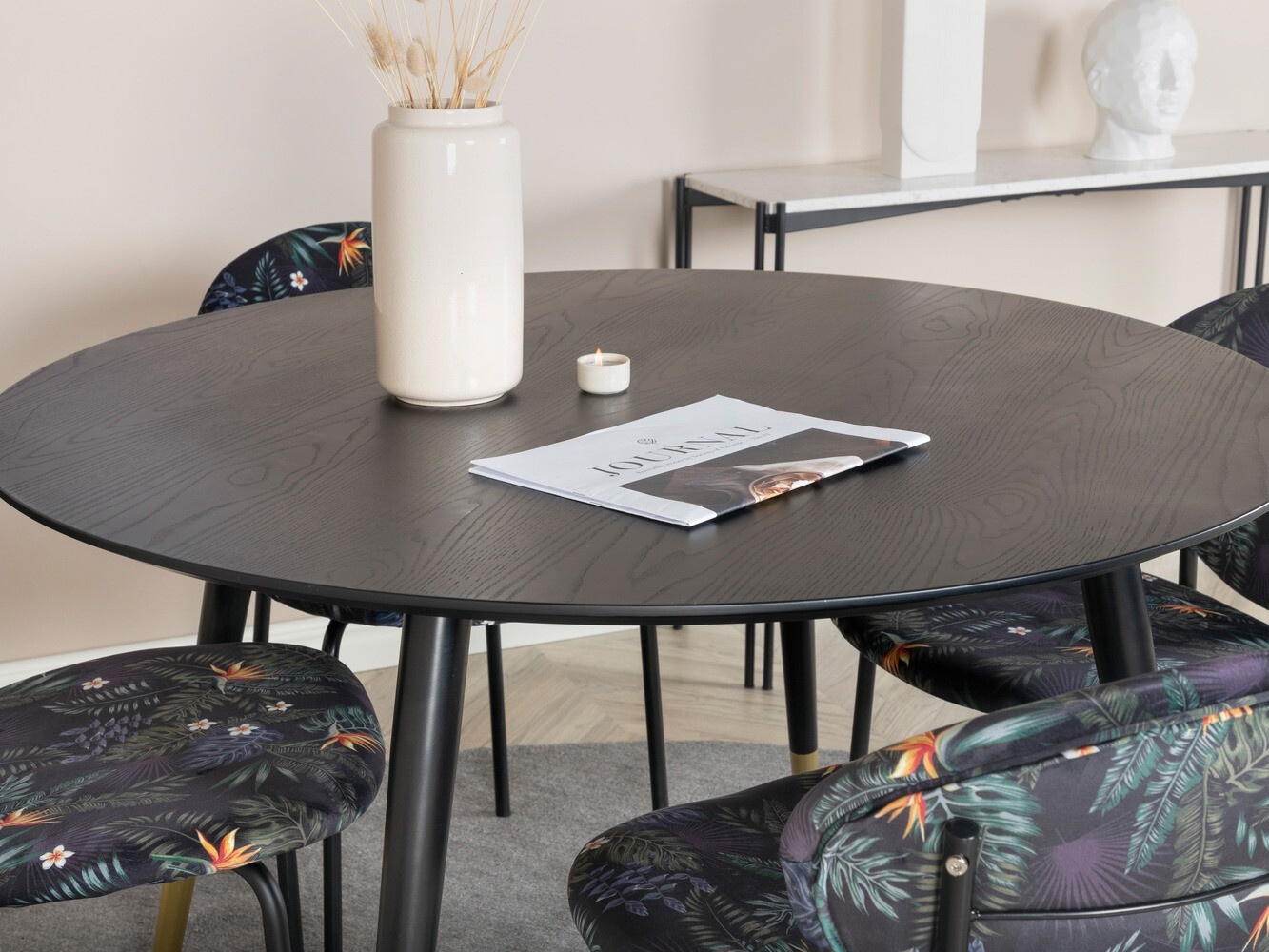 Borðstofusett Dallas 1186 (Blómamynstur + Svartur)