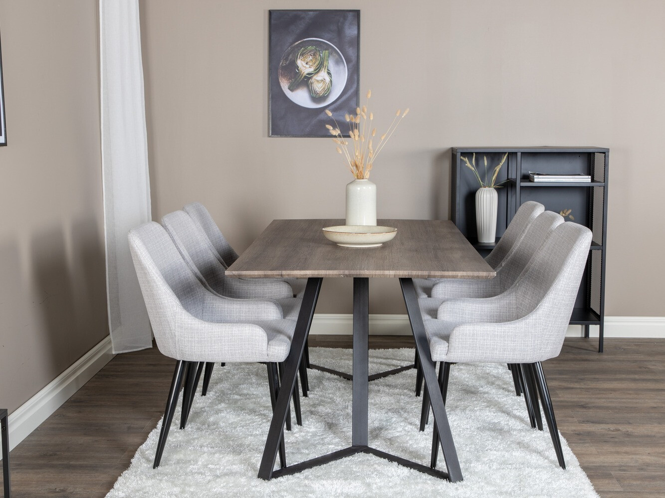 Borðstofusett Dallas 1345 (Ljósgrár + Svartur)