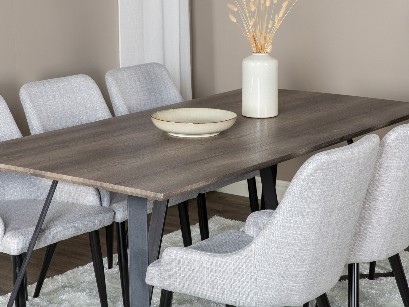 Borðstofusett Dallas 1345 (Ljósgrár + Svartur)