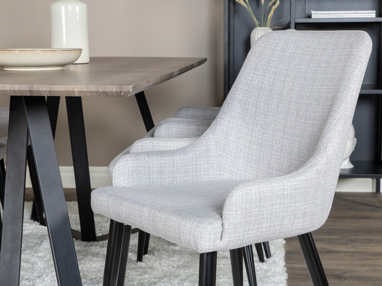 Borðstofusett Dallas 1345 (Ljósgrár + Svartur)