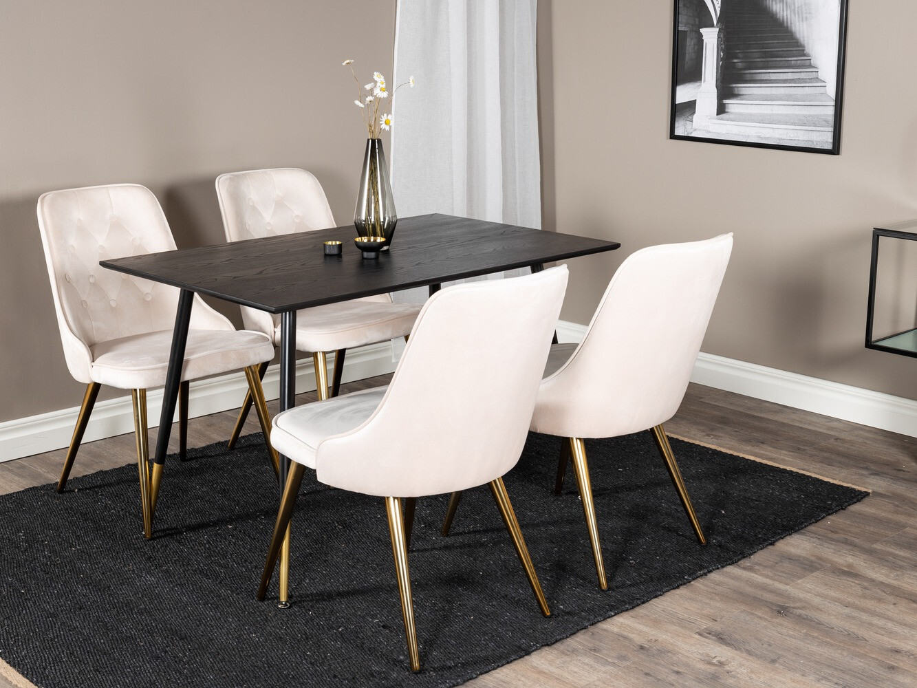 Borðstofusett Dallas 1673 (Beige + gylltur)