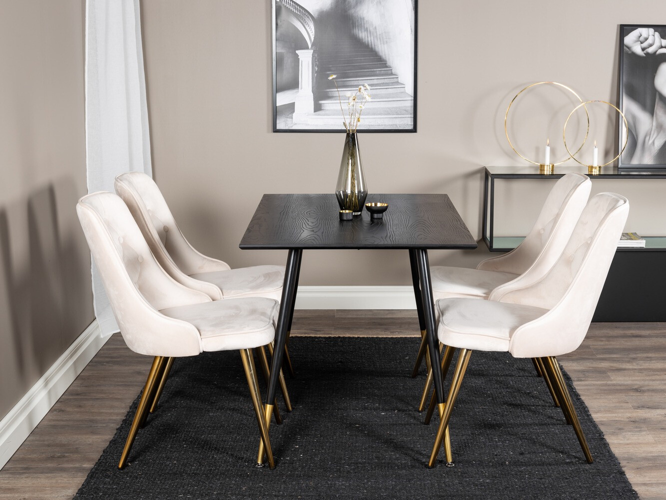 Borðstofusett Dallas 1673 (Beige + gylltur)