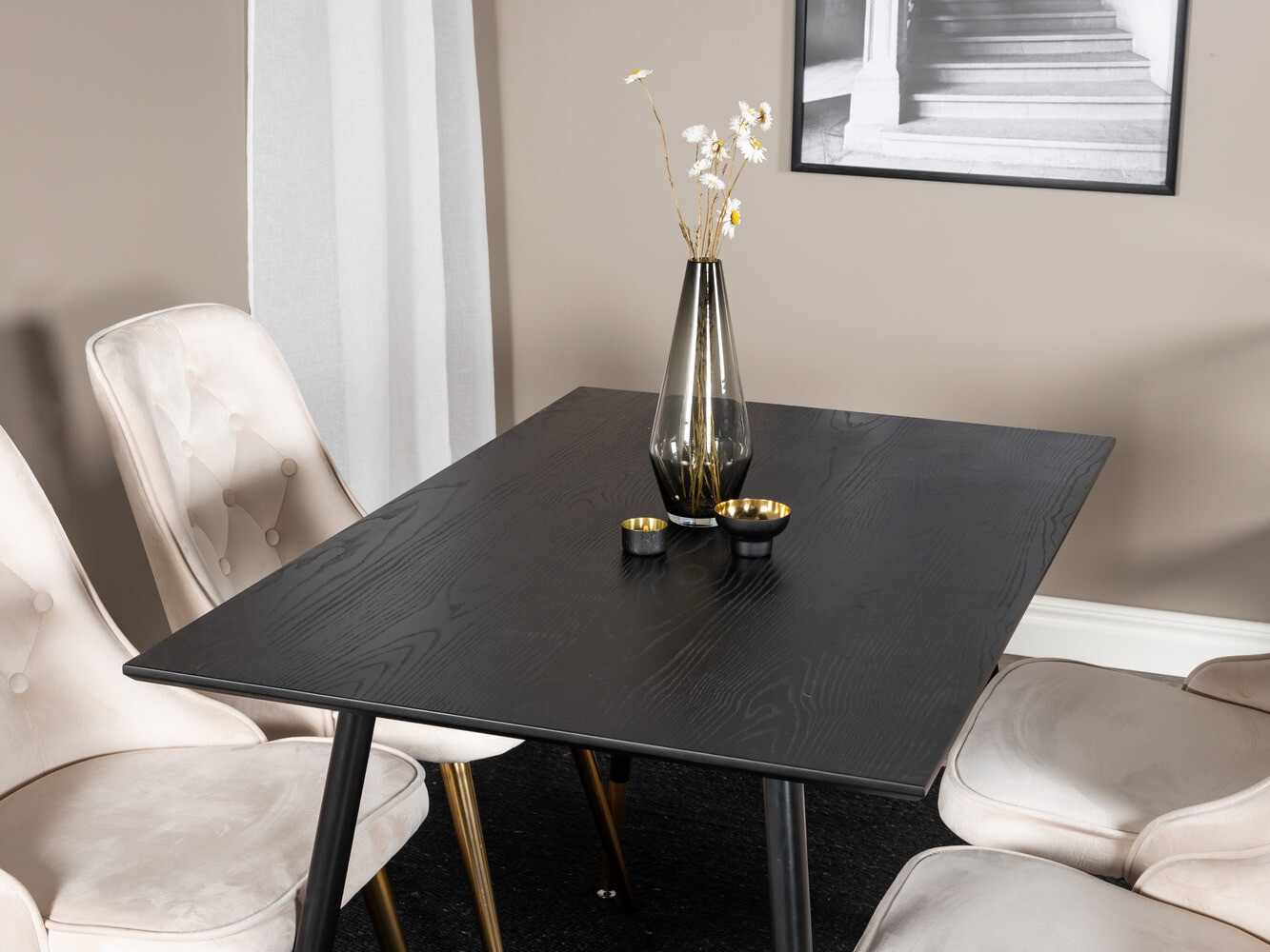 Borðstofusett Dallas 1673 (Beige + gylltur)