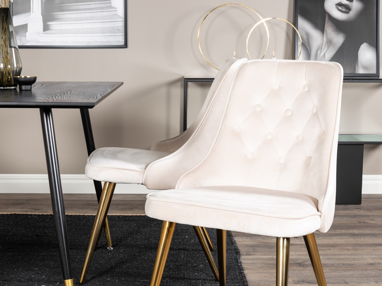 Borðstofusett Dallas 1673 (Beige + gylltur)