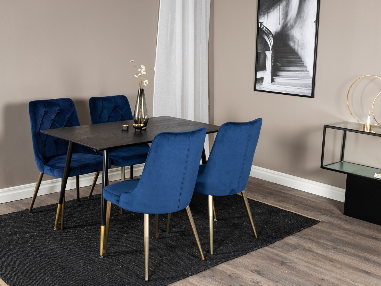 Borðstofusett Dallas 1673 (Blár + gylltur)