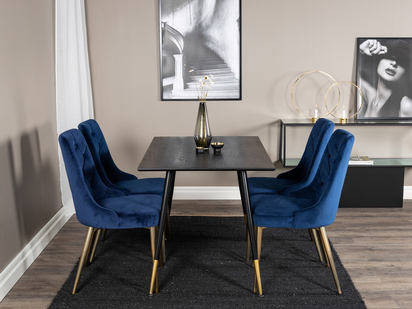 Borðstofusett Dallas 1673 (Blár + gylltur)