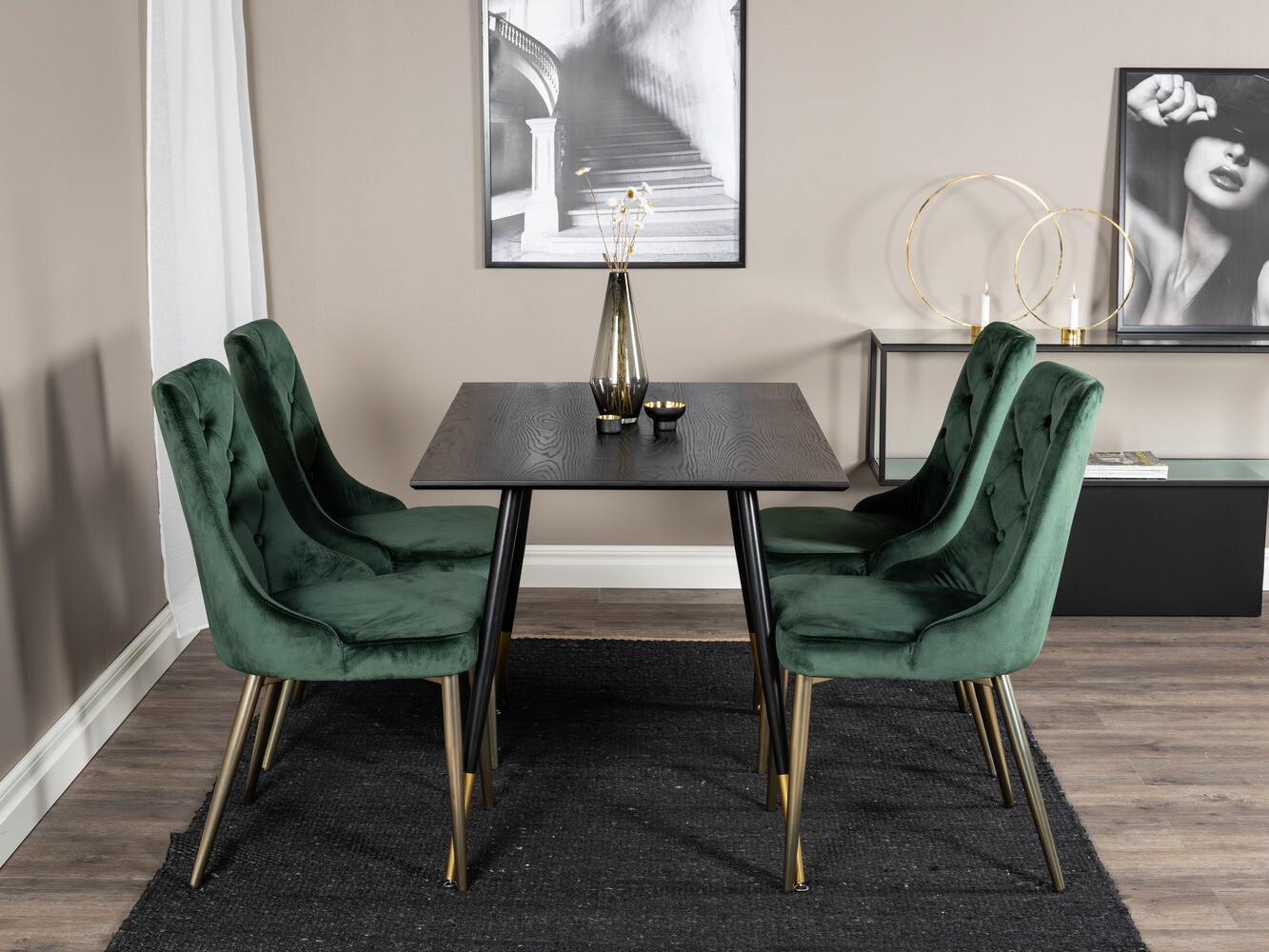 Borðstofusett Dallas 1673 (Grænn + gylltur)