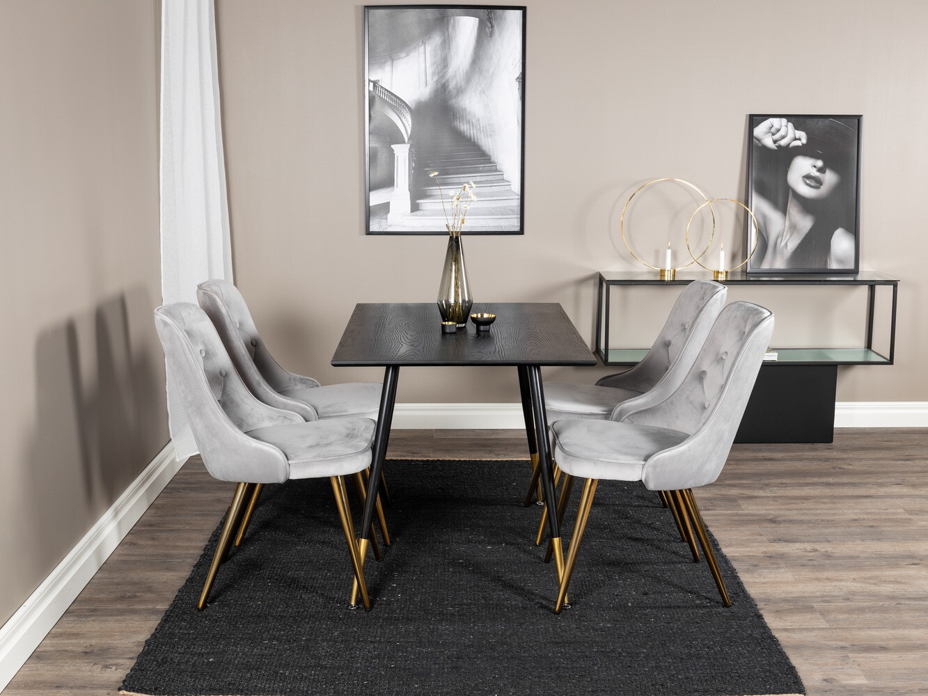 Borðstofusett Dallas 1673 (Grár + gylltur)