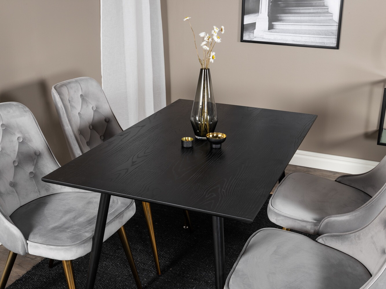 Borðstofusett Dallas 1673 (Grár + gylltur)