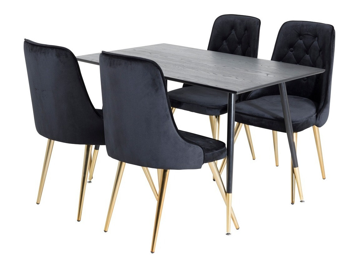 Borðstofusett Dallas 1673 (Svartur + gylltur)