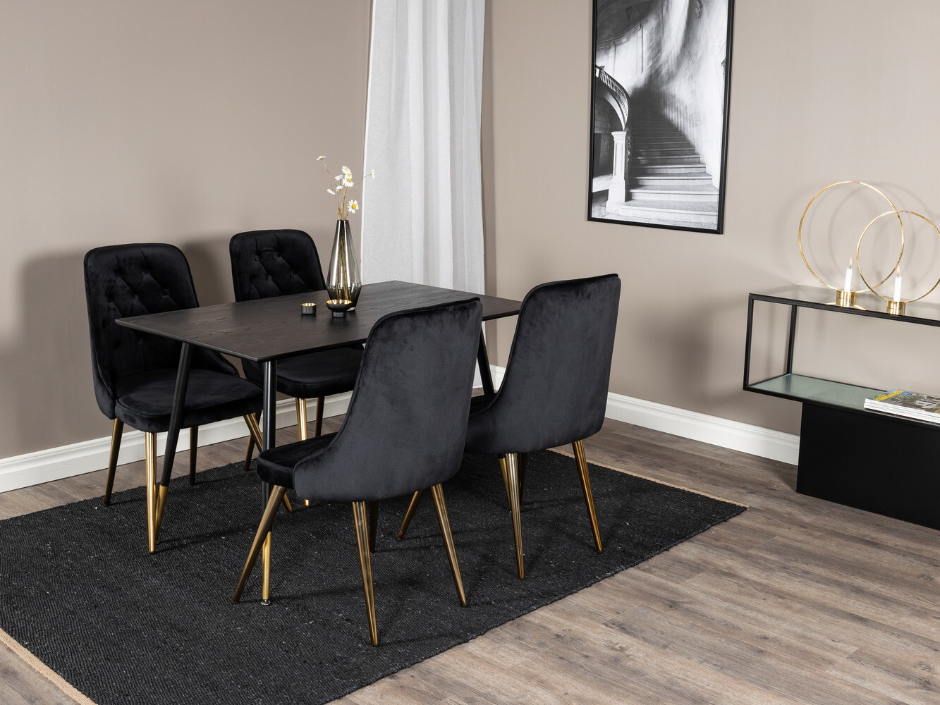 Borðstofusett Dallas 1673 (Svartur + gylltur)