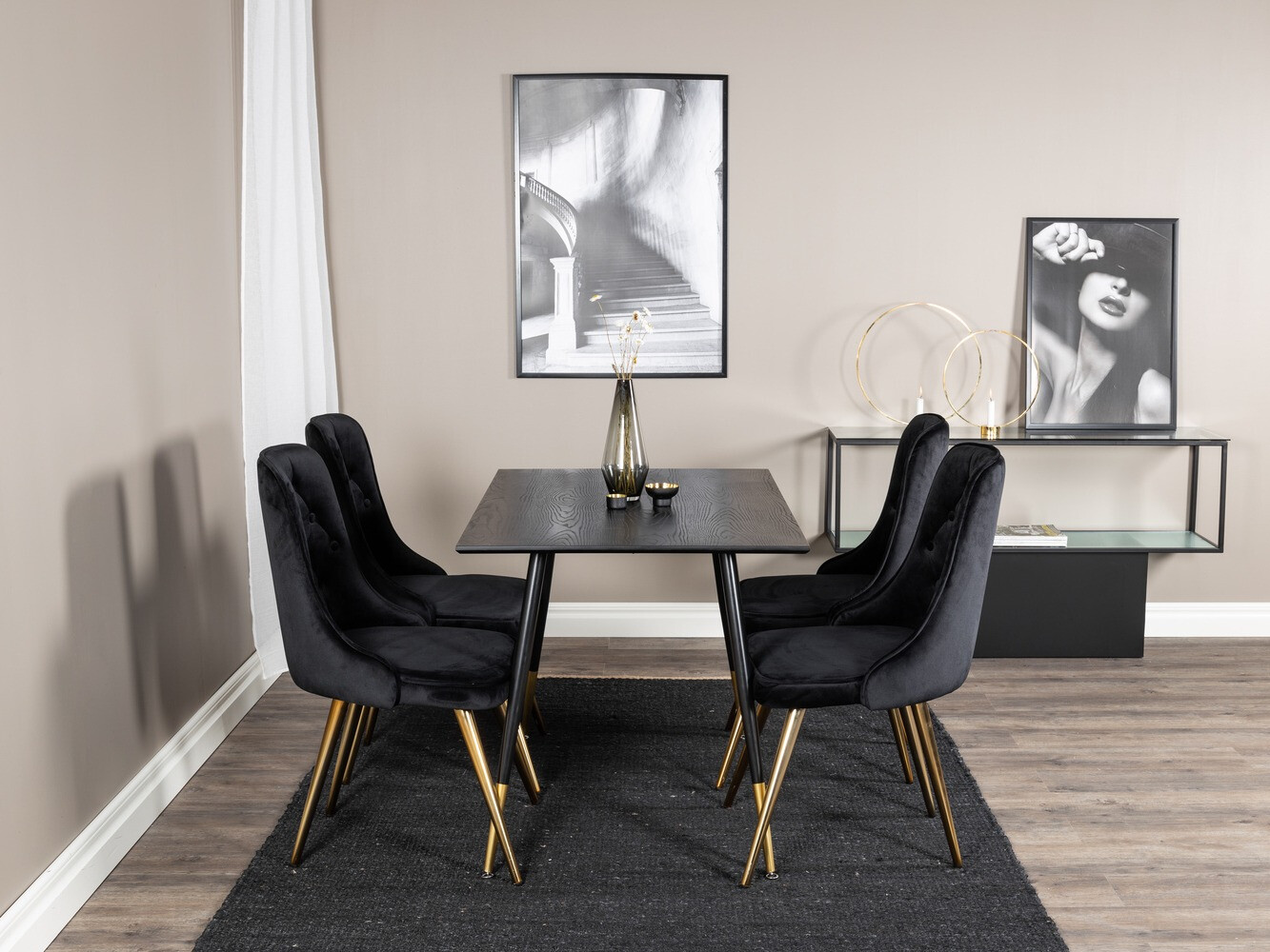 Borðstofusett Dallas 1673 (Svartur + gylltur)