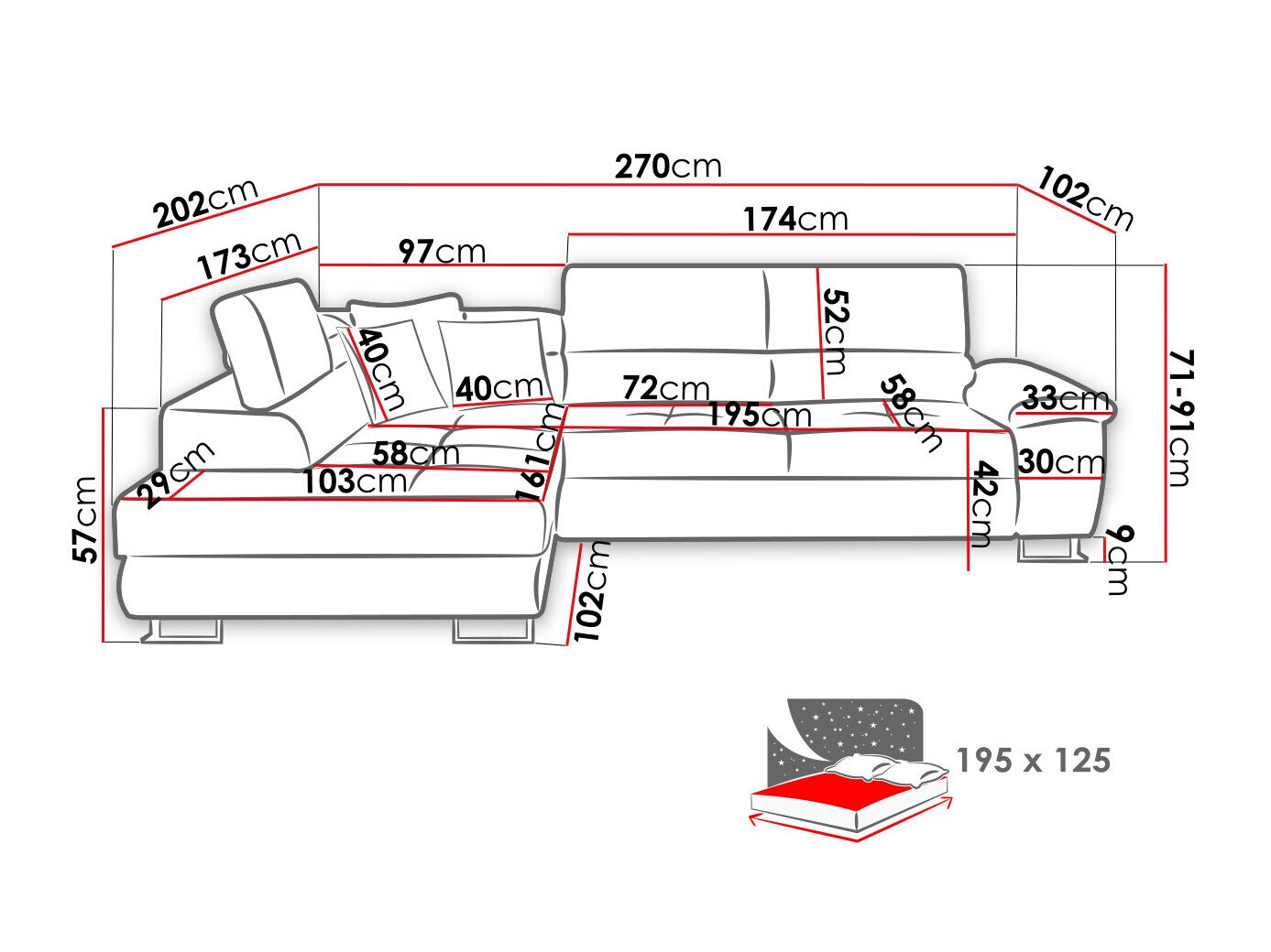 Horn­sófi Comfivo Ruta II (Soft 017 + Lux 06 + Soft 017)