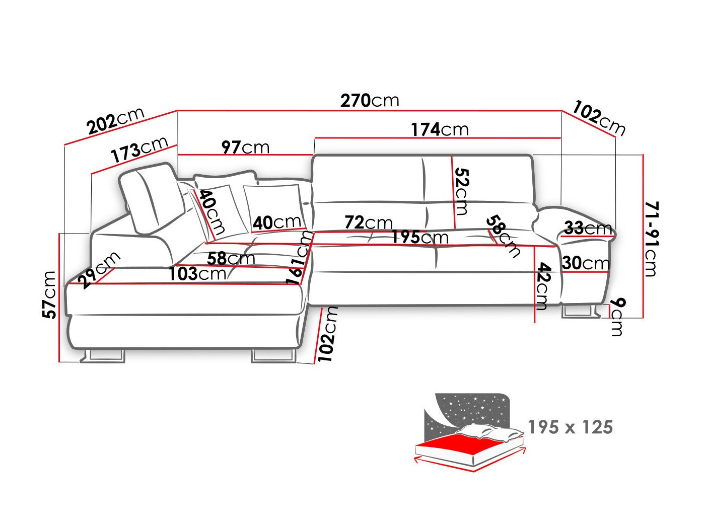Horn­sófi Comfivo Ruta II (Soft 017 + Lux 06 + Soft 017)