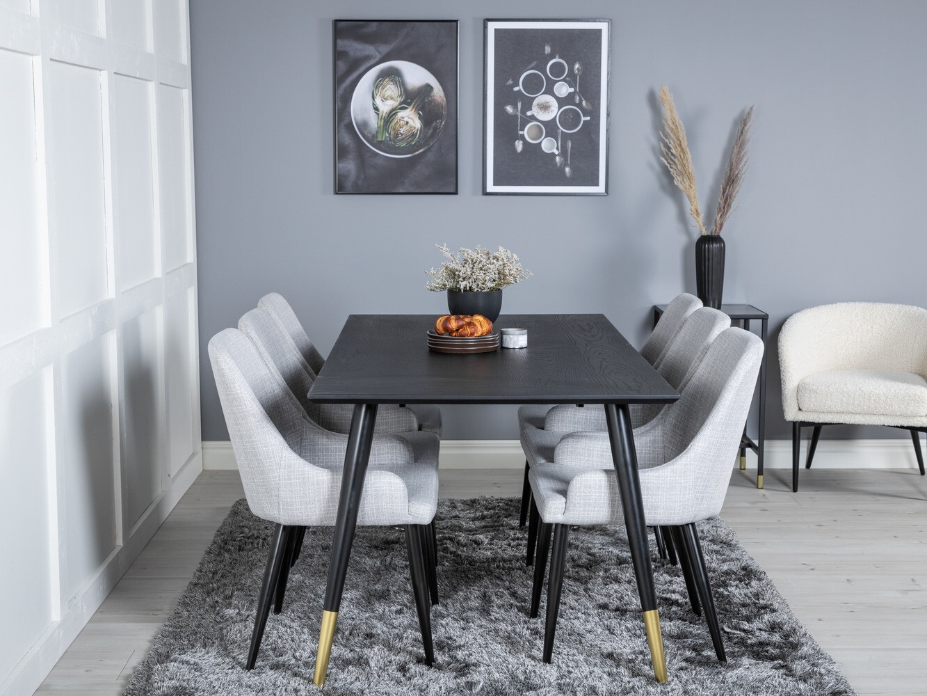 Borðstofusett Dallas 2599 (Svartur + Messing)
