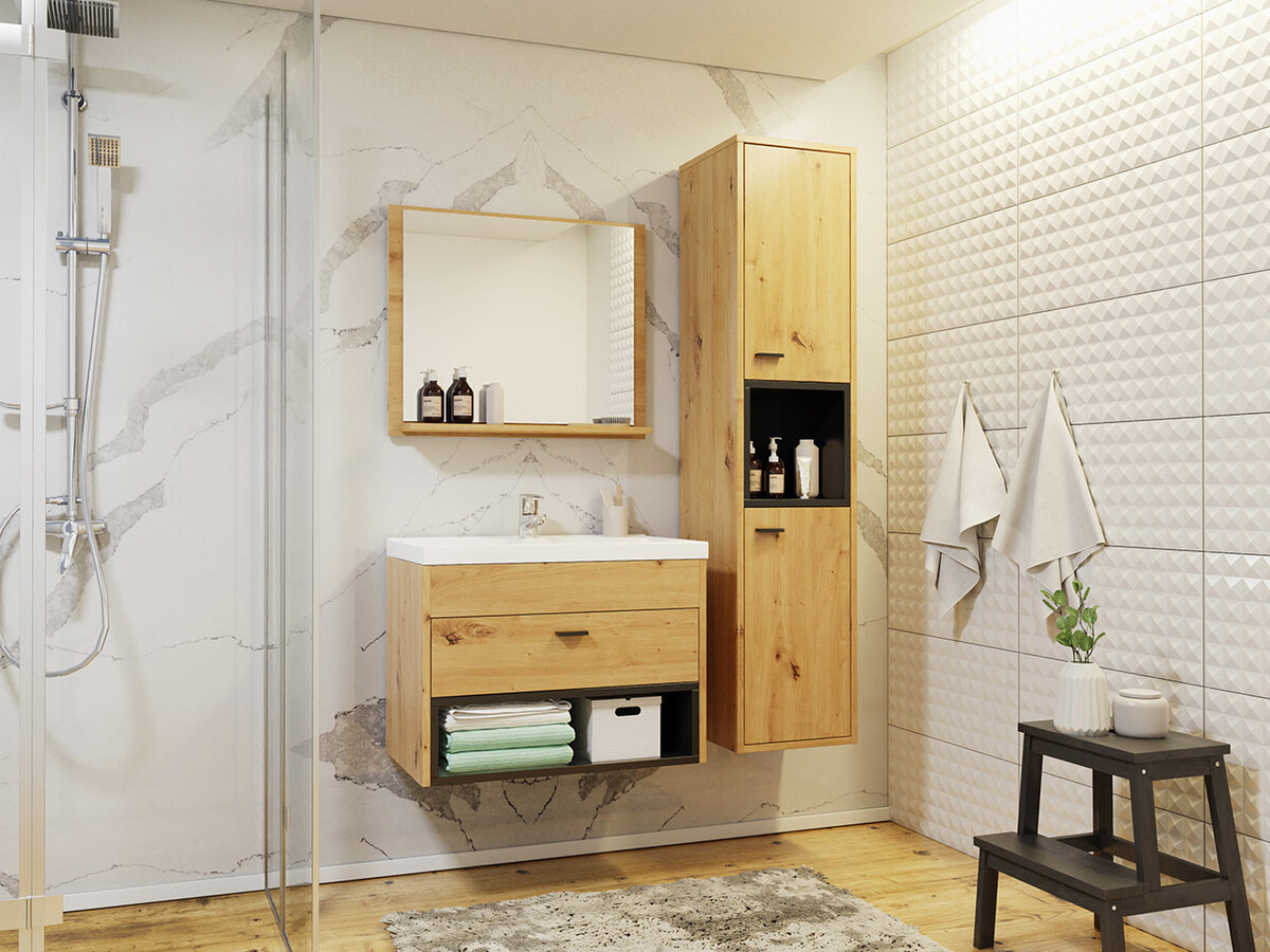 Veggfestur baðskápur Velum (Svartur + Artisan-eik)