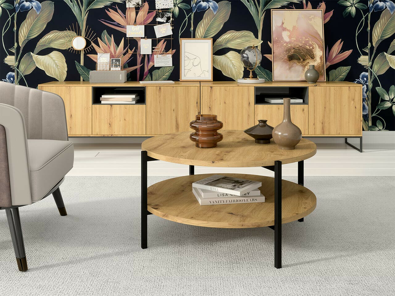 Sófaborð Providence 181 (Artisan-eik + Svartur)
