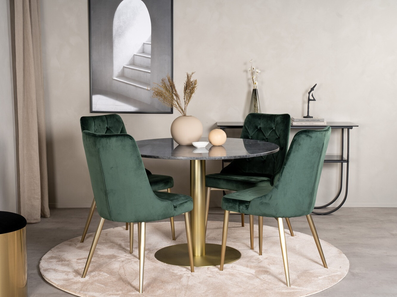 Borðstofusett Dallas 370 (Grænn + Gylltur)