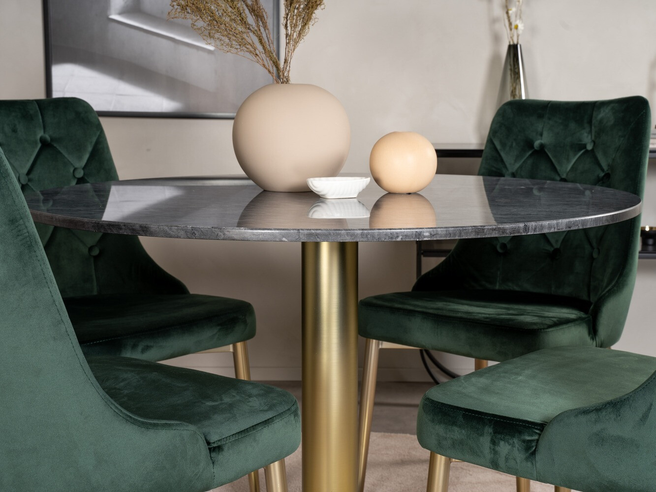 Borðstofusett Dallas 370 (Grænn + Gylltur)