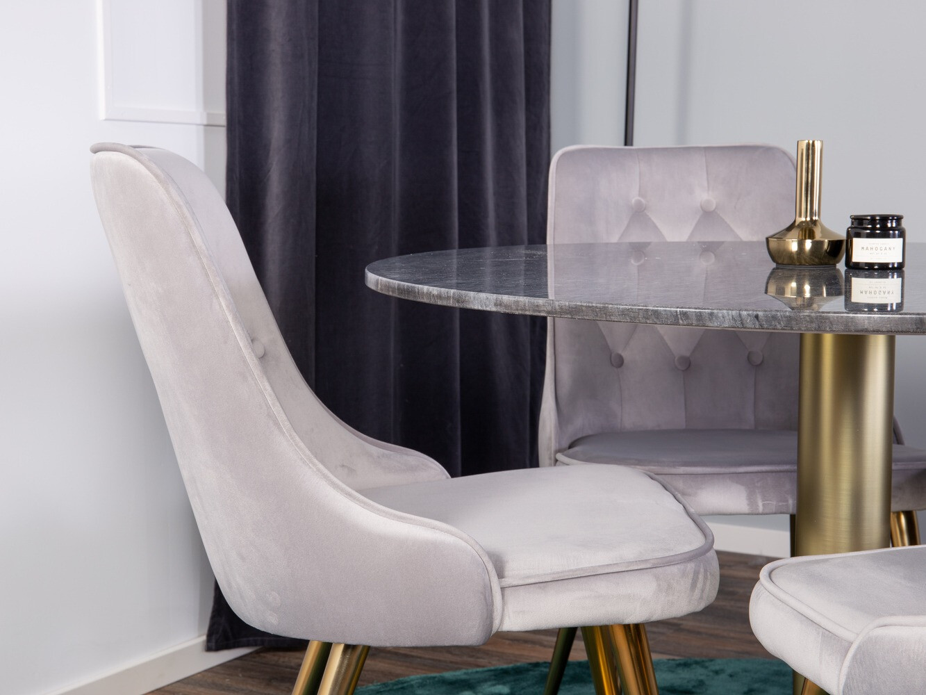 Borðstofusett Dallas 370 (Grár + Messing)