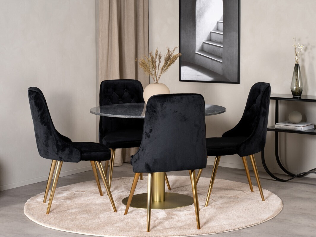 Borðstofusett Dallas 370 (Svartur + Gylltur)